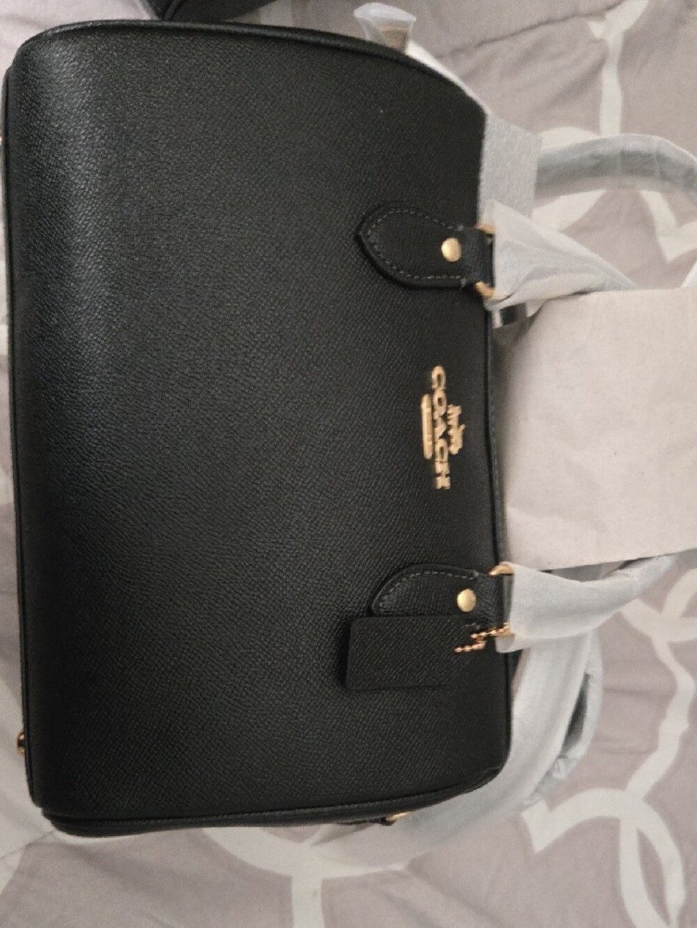 NWT Coach Rowan Black Leather Satchel with Gold Logo Brand Medium Size - Picture 4 of 5